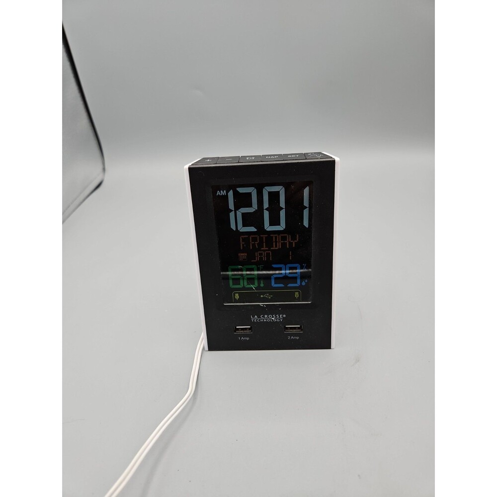 La Crosse C86224 Digital Alarm Clock Temp Humidity USB Charger